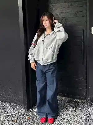 Áo khoác nữ vải xám có nón